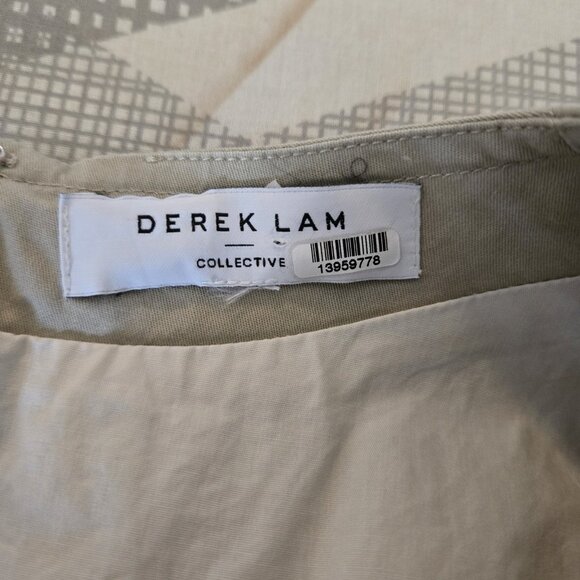 DEREK LAM Collective Khaki Tan Lace V-Neck Dress Size 8 Sleeveless Quiet Luxury - Picture 4 of 16